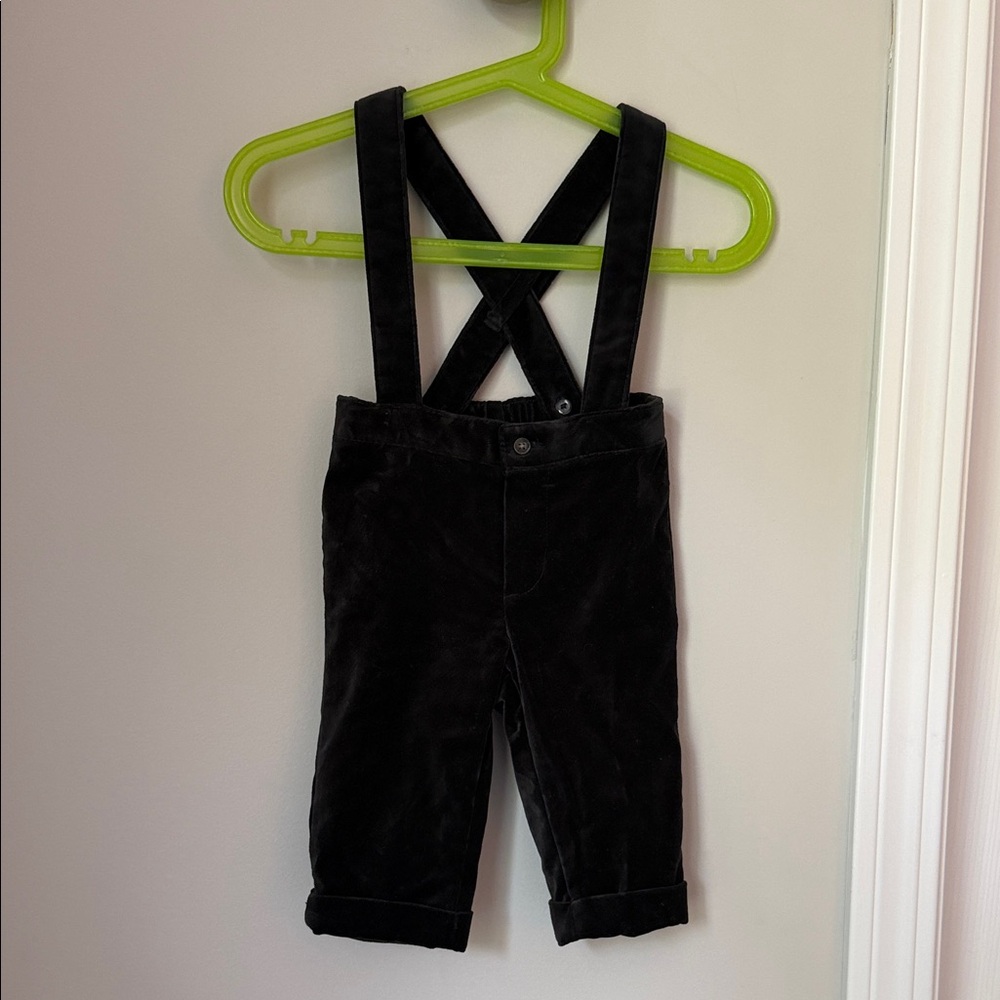 Janie and Jack Black Velvet Suspender Pants